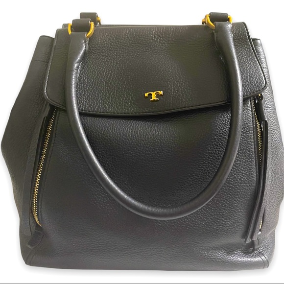 Tory Burch Half-Moon Pebbled Leather Black Tote - Picture 4 of 13